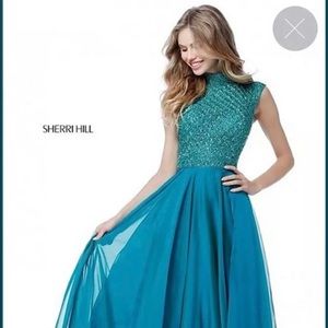 Sherri Hill size 6 teal green formal dress